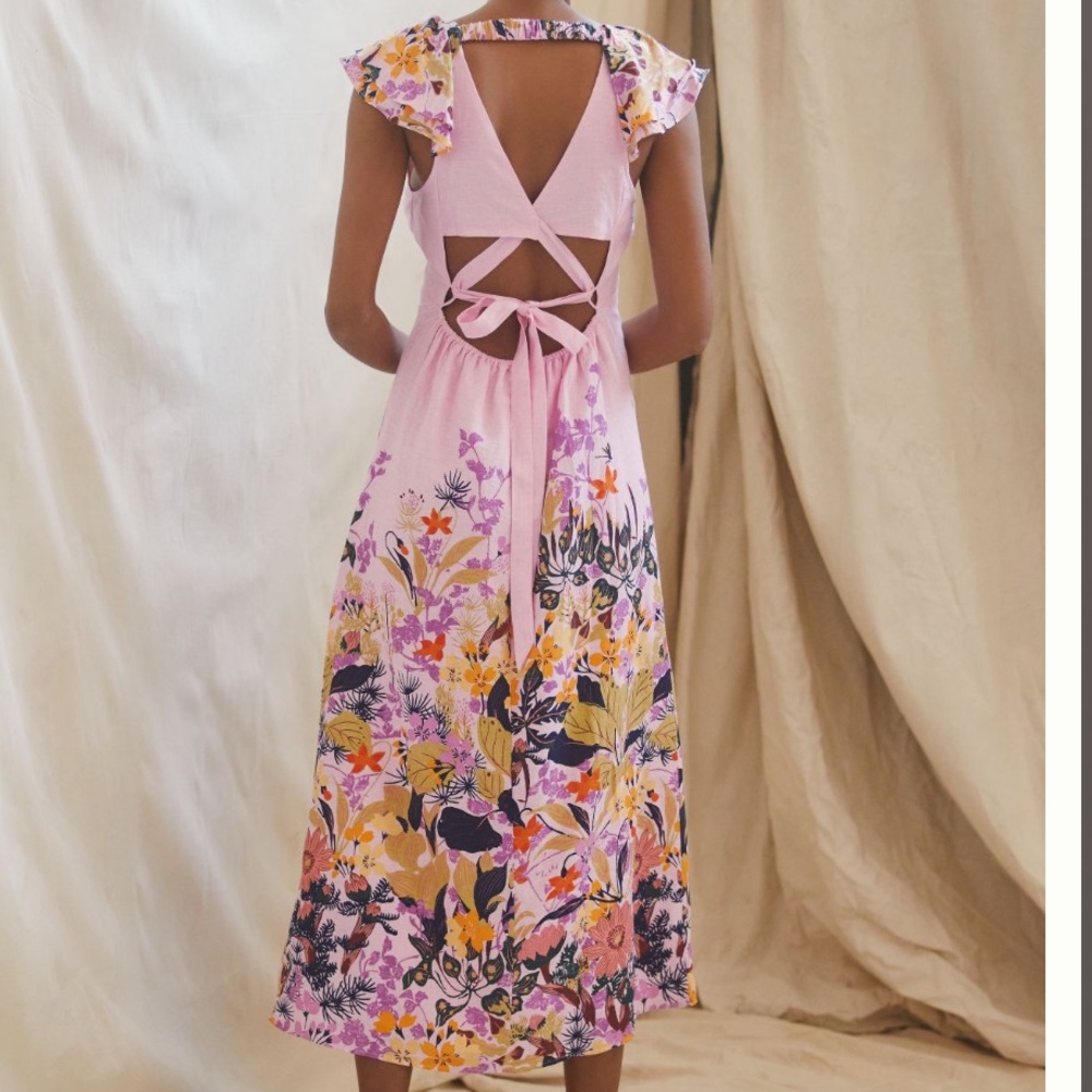 Anthropologie V neck ruffle midi dress - Picture 4 of 7